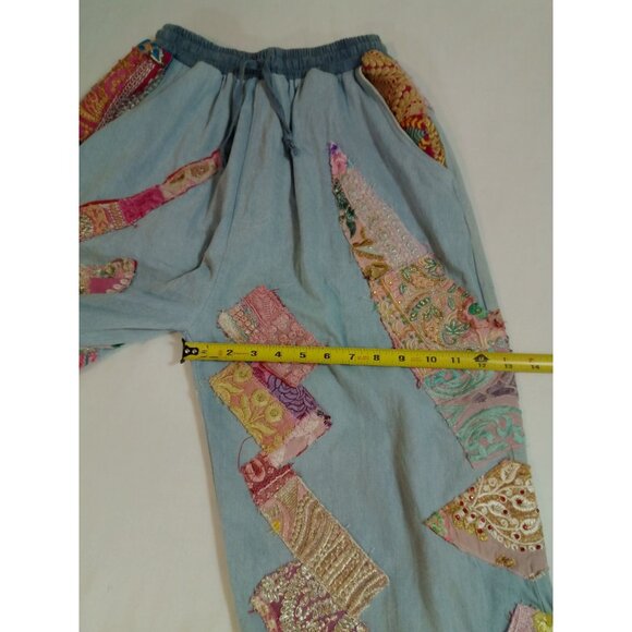 Momo New York Womens Boho Patchwork Jogger Pants Elastic Waist Pockets Size L - Picture 10 of 16